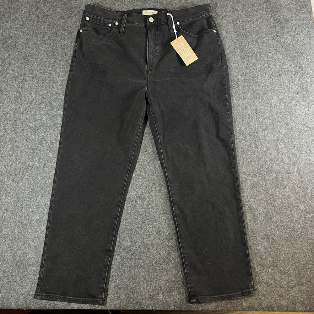 Madwell Classic Straight Jeans Black High Rise Denim J2054 Size 34 Minimalist